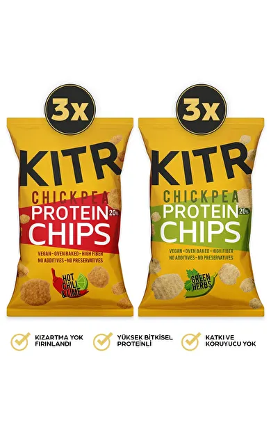 KITR 6'lı Acı Biber Ve Lime Çeşnili &amp; Sebze Yeşillikleri Çeşnili Yüksek Proteinli Nohut Cipsi 6x50g